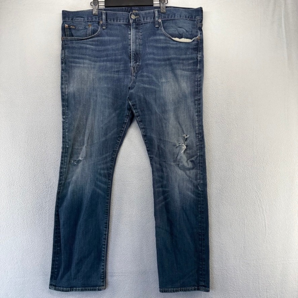 Polo Ralph Lauren Jeans Mens 40x32 Blue Hampton Relaxed Straight Distressed Dark